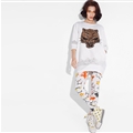Fashion Dresses Winter Ladies Leopard Print Three-Quarter Sleeve Knitted House - White
