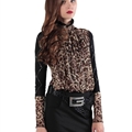 Funky Dresses Female Winter Leopard Print Lace Sexy Long Sleeved - Black