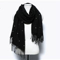 Classic Fringed Beaded Scarf Scarves For Women Winter Warm Cotton Panties 183*66CM - Black