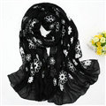 Discount Embroidered Floral Scarves Wrap Women Winter Warm Cotton 200*80CM - Black