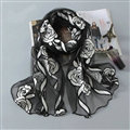 Embroidered Floral Scarves Wrap Women Winter Warm Polyester 195*65CM - Black