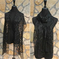 Paillette Embroidered Beaded Scarves Wrap Women Winter Warm Silk 200*50CM - Black
