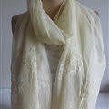 Pretty Embroidered Floral Beaded Scarves Wrap Women Winter Warm Silk 200*50CM - Beige