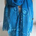 Pretty Embroidered Floral Beaded Scarves Wrap Women Winter Warm Silk 200*50CM - Blue
