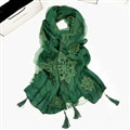Pretty Embroidered Floral Beaded Scarves Wrap Women Winter Warm Cotton 200*38CM - Green