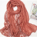 Pretty Embroidered Floral Lace Scarves Wrap Women Winter Warm Cotton 200*75CM - Coffee
