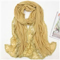 Pretty Embroidered Floral Lace Scarves Wrap Women Winter Warm Cotton 200*75CM - Yellow