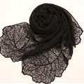 Ruffle Embroidered Beaded Scarves Wrap Women Winter Warm Silk Panties 160*50CM - Black