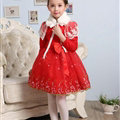 Cute Dresses Winter Flower Girls Bowknot Embroidery Wedding Party Dress - Red