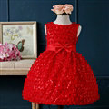 Cute Dresses Winter Flower Girls Bowknot Lace Wedding Party Dress - Red