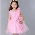 Cute Dresses Winter Flower Girls Diamonds Knee Length Bowknot Wedding Party Dress - Pink