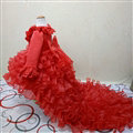 Cute Dresses Winter Flower Girls Ruffled Floor Length Wedding Party Dress - Red