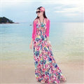 Dresses Summer Women Bohemian Printed Beach Long Chiffon Sundresses - Rose