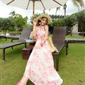 Elegant Dresses Summer Women Floral Strapless Beach Bohemian Long Chiffon - Pink White
