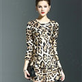Gorgeous Dresses Spring Women Three-Quarter Sleeve Silk Leopard Print - Brown