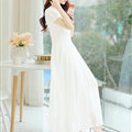 Sweet Dresses Summer Female Skirts Lantern Sleeve Long Chiffon Solid - White