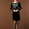 Temperament Dresses Winter Women Sparkly Leopard Print Plus Size Diamond - Green