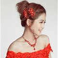 1Pair Crystal Alloy Flower Bride Hair Combs Women Wedding Hair Accessories - Red
