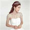 Alloy Flower Rhinestone Zircon Bridal Necklace Wedding Tassel Shoulder Chain Accessories - White