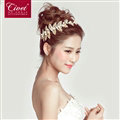 Alloy Leaves Crystal Pearl Soft Chain Bride Headbands Women Wedding Hair Accessories - Gold