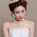 Ceramic Flower Pearl Crystals Bridal Tiaras Necklace Earring Queen Wedding Jewelry Sets 3pcs - White