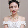 Luxury Pearl Crystals Bridal Tiaras Necklace Earring Queen Wedding Jewelry Sets 3pcs - Gold