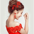 Pearl Beaded Crystal Flower Bride U-shaped Hairpins Women Wedding Hair Clip - Red