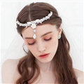 Pearls Flower Alloy Rhinestone Bohemia Bridal Frontlet Pendant Headbands Hair Accessories - White