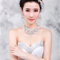 Rhinestone Pearls Alloy Flower Bridal Jewelry Tiaras Necklace Earring Women Wedding Sets 3pcs - White