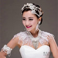 Unique Feather Rhinestone Bridal Pearls Necklace Wedding Egyptian Shoulder Chain Accessories