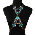Alloy Rhinestone Flower Pendant Bib Necklace Bikini Beach Dress Decro Body Chain Jewelry - Blue