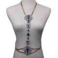 Bling Rhinestone Crystal Body Chain Bikini Beach Party Swimsuit Necklace Jewelry - Blue