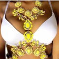 Bling Rhinestone Flower Belly Body Chain Bikini Beach Party Decro Necklace Jewelry - Yellow