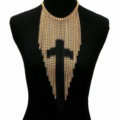 Calssic Metal Tassel Cross Chunky Bib Necklace Punk Dress Decor Jewelry - Gold