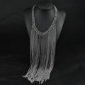Calssic Metal Tassel Long Chunky Bib Necklace Punk Dress Decor Jewelry - Sliver