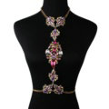 Calssic Rhinestone Flower Collar Pendant Necklace Bikini Showgirl Body Chain Jewelry - Colorful