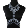 Elegant Women Crown Crystal Pendant Necklace Evening Party Dress Decro Body Chain - Blue
