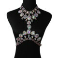 Exaggerate Rhinestone Flower Collar Pendant Necklace Bikini Showgirl Body Chain Jewelry - Colorful