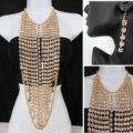 Exaggerated Long Rhinestone Pendants Necklace Dinner Party Dress Decor Jewelry - Gold