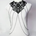 Fashion Belly Waist Body Chain Tassel Lace Flower Crystal Choker Necklace Jewelry - Black