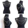 Fashion Pearl Shoulder Necklace Multilayer Tassels Body Chains Bride Jewelry - Gold
