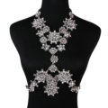Fashion Rhinestone Flower Collar Pendant Necklace Dress Decro Body Chains Jewelry - White