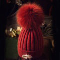 Fashion Women Diamond Elephant Knitted Wool Hats Winter Fox Fur Pom Poms Caps - Deep Red