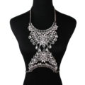 Gorgeous Rhinestone Flower Waterdrops Pendant Necklace Dress Decro Body Chains Jewelry - White
