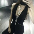 Luxury Banquet Diamonds Flower Belly Body Chain Bikini Beach Decro Necklace Jewelry - Gun black
