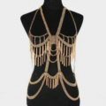 Luxury Full Body Chains Long Tassel Metal V Necklaces Nightclub Showgirl Jewelry - Gold