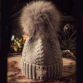 Luxury Women Diamond Crown Knitted Wool Hats Winter Large Fox Fur Pom Poms Caps - Deep Grey