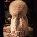Luxury Women Diamond Crown Knitted Wool Hats Winter Large Fox Fur Pom Poms Caps - Pink Camel