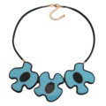 Simple Female Three Flowers Bib Necklace Sweater Chain Dress Decro Jewelry - Blue