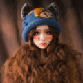 Vintage Embroidered Squirrel Wool Beanies Caps Winter Warm Cat Ears Knitted Hats - Blue